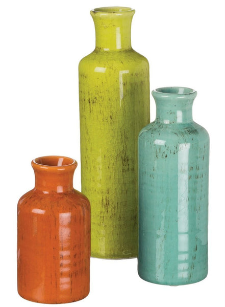 Sullivans 5-10" Set of 3 Decorative Crackled Vases in Orange, Green, and Blue